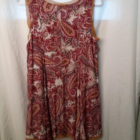 Entro Dress Women M Sleeveless Asymmetrical Hem Paisley Print Flowing Red Brown - Picture 11 of 15